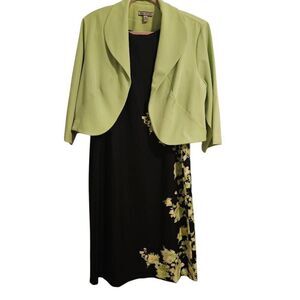 Maya Brooke dress with jacket, black and lime. Size 16W.